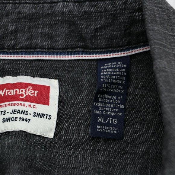 New Wrangler Slim Fit Denim Shirt Black Denim Color Men's Size XL Premium - Picture 2 of 10